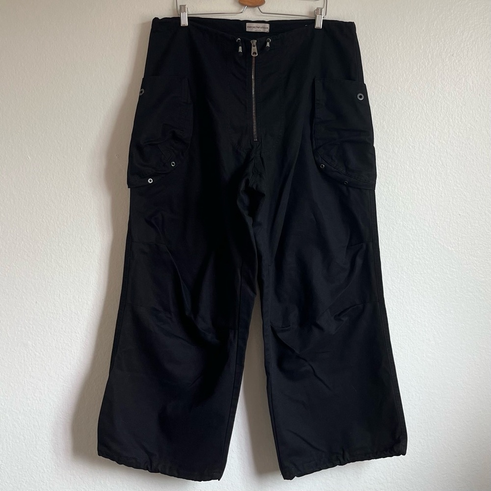 Emporio Armani Men’s Black Wide Cargo Pants, Size 38